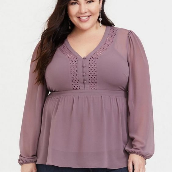 torrid Tops - TORRID Womens Mauve Purple Lace Chiffon Blouse 2X